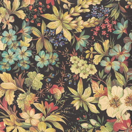 Flowers on Black Floral Italian Print Paper ~ Carta Fiorentina Italy